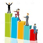 4 Illustrated Businessmen Climbing On A Colourful Bar Graph!